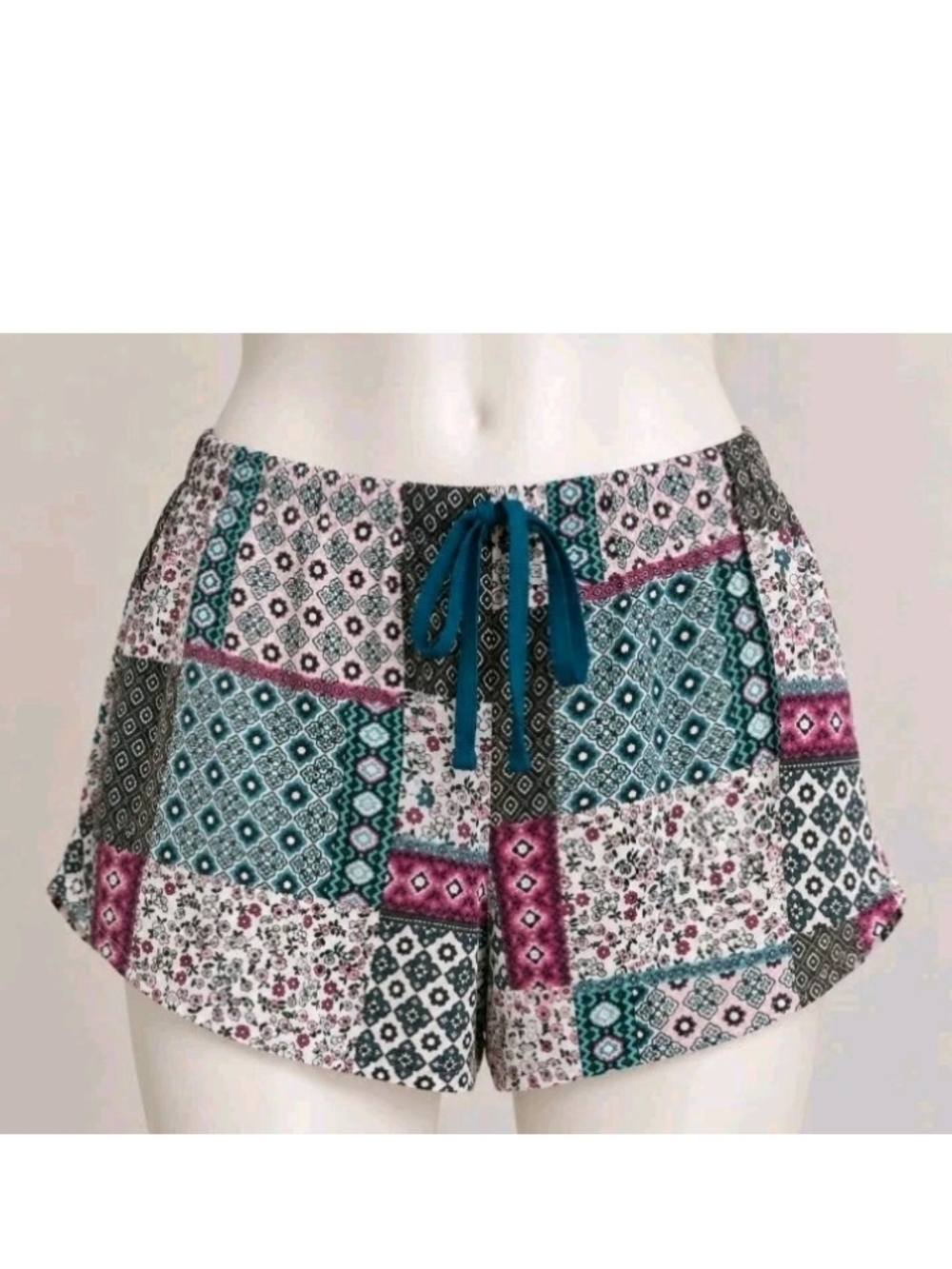 Secret Treasures Patchwork Pajama Shorts in Teal and Magenta